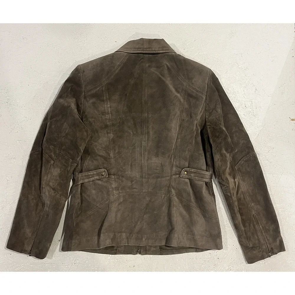 ALFANI WOMEN'S GENUINE LEATHER SUEDE OLIVE GREEN JACKET SIZE‎ MEDIUM POCKETS ZIP